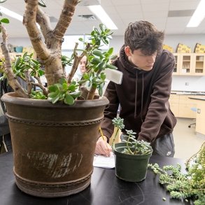 A student makes note about observations in a biology lab