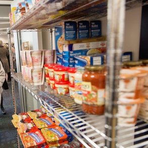 Stocked shelves are seen at the opening of the Community Hub