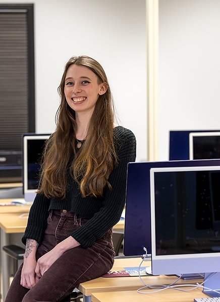 SUNY Adirondack alumna Julia Howard is seen in one of the college's Media Arts labs