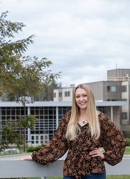 Alumna Sarah Valentine is seen outside Ellis Medicine