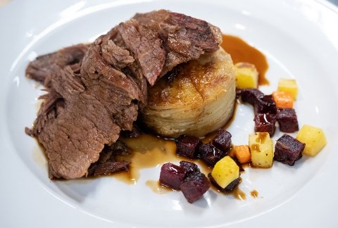 Closeup image of a dinner entree at Seasoned restaurant